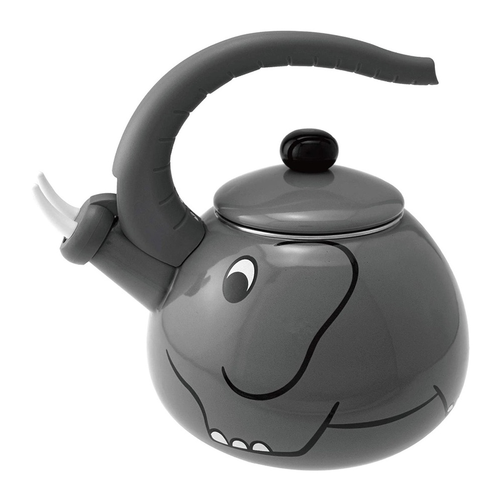 Enamel on Steel Whistling Tea Kettle, Stovetop Teakettle (2 Quart, Elephant)